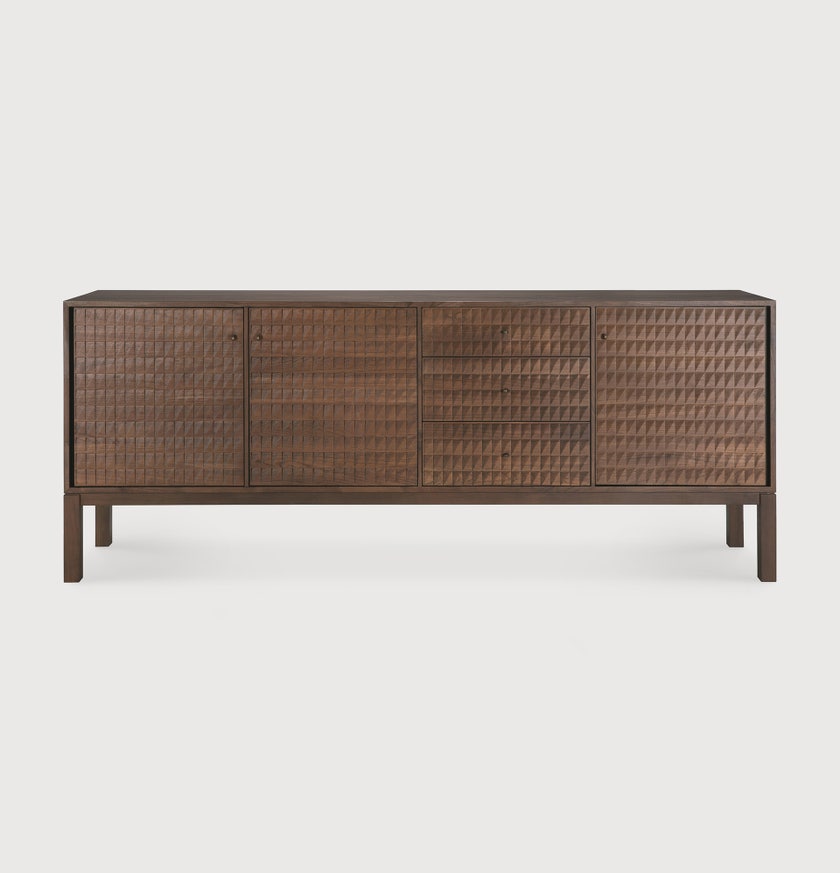 Buffet Sono - teck vernis - marron clair - 3 portes - 3 tiroirs