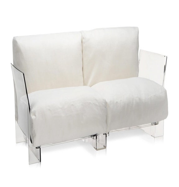 Canapé 2 places POP OUTDOOR de Kartell, Sunbrella Blanc, Structure transparente 