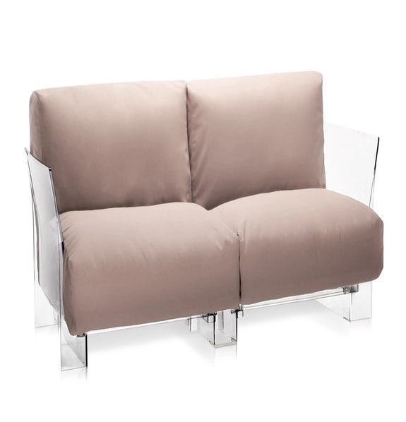 Canapé 2 places POP OUTDOOR de Kartell, Sunbrella Gris Tourterelle, Structure transparente 