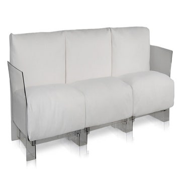 Canapé 3 places POP OUTDOOR de Kartell,  Sunbrella Blanc, Structure transparente 