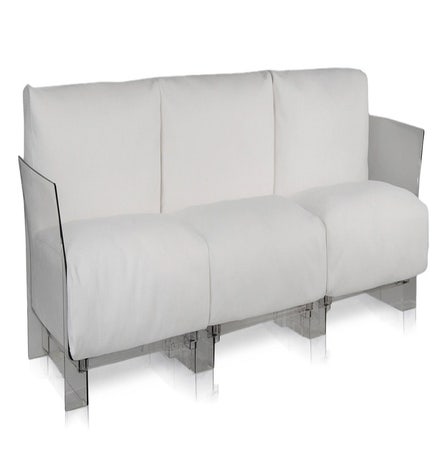 Canapé 3 places POP OUTDOOR de Kartell,  Sunbrella Blanc, Structure transparente 