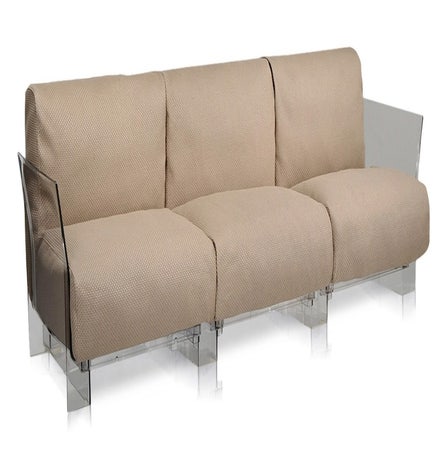 Canapé 3 places POP OUTDOOR de Kartell, Gris Tourterelle Ikon, Structure transparente 