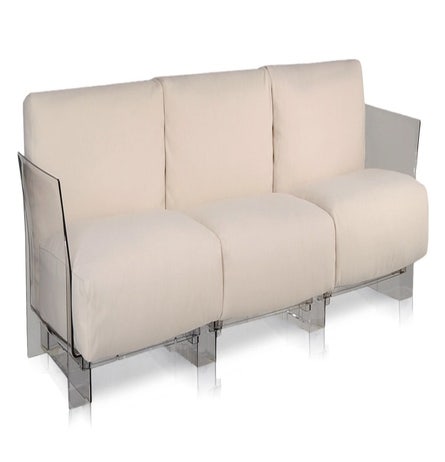 Canapé 3 places POP OUTDOOR de Kartell, Sunbrella Gris Tourterelle, Structure transparente 