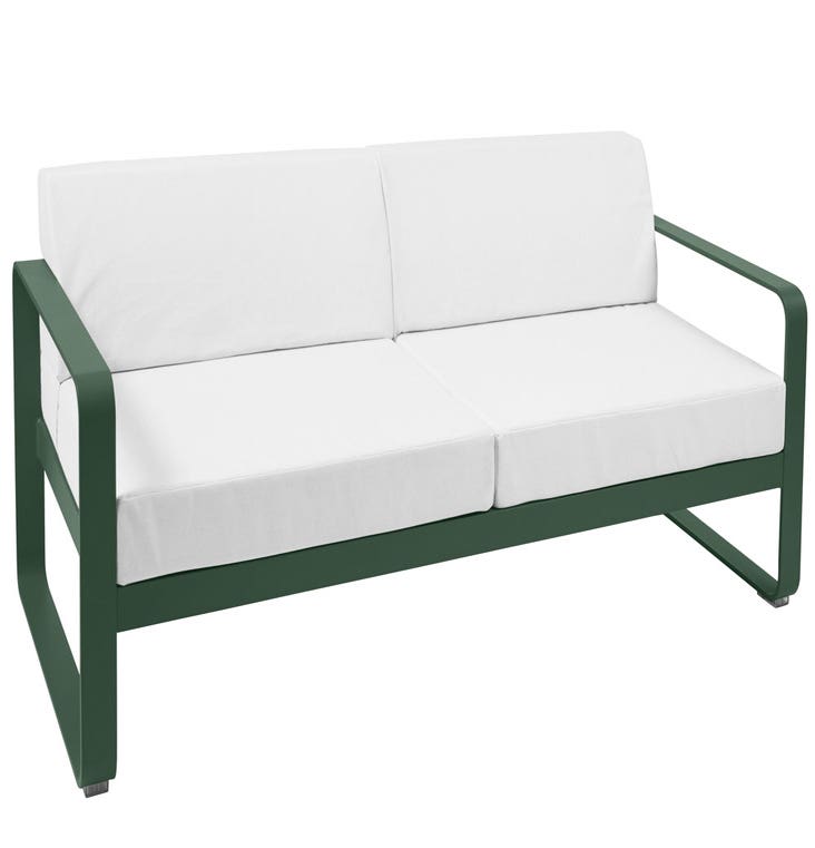 Canapé BELLEVIE de Fermob, Coussin blanc grisé, Vert cèdre