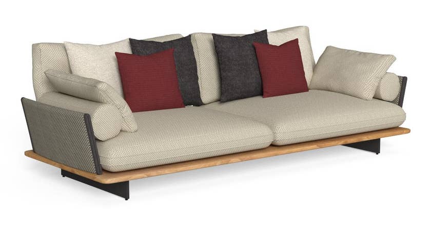 Canapé de jardin VENICE, 3 places, Structure teck, Accoudoirs Beige, Coussins Beige Canapé de jardin VENICE, 3 places, Structure teck, Accoudoirs Beige, Coussins Beige