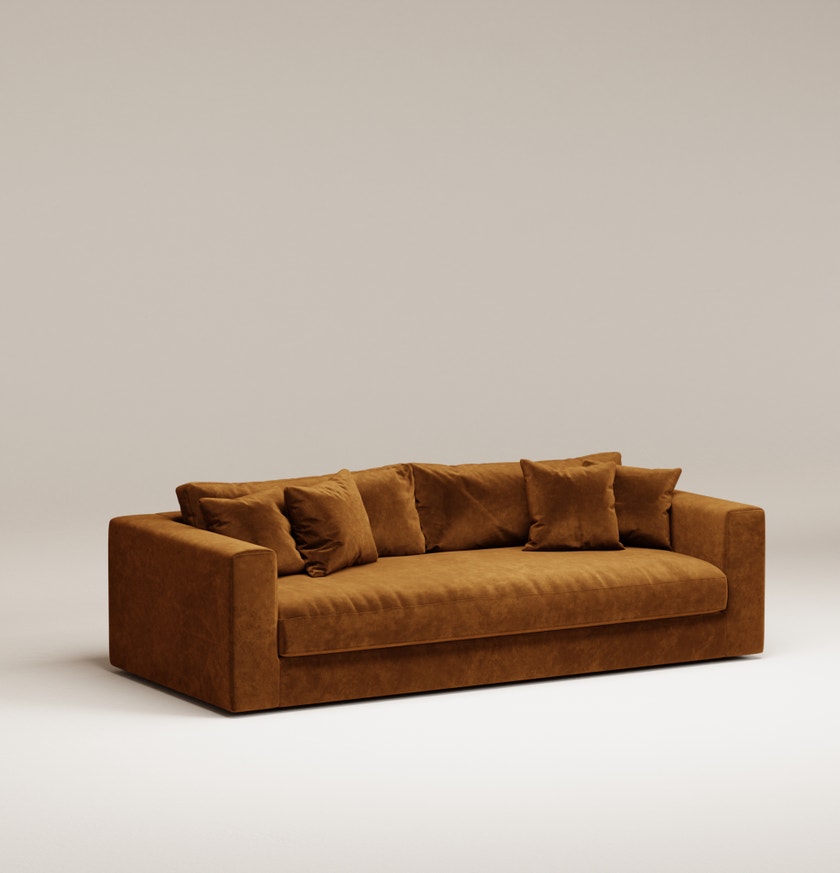 Canapé droit Bellechasse light - 3 places profondeur 110 cm - 2 parties - Velours gratté Cognac