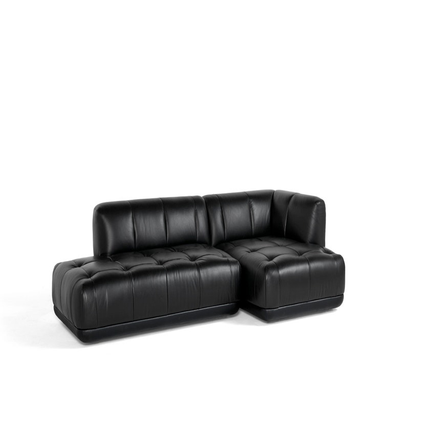 Canapé QUILTON, Combinaison 21, Accoudoir droit, Cuir Sense noir