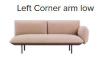 Canapé SENJA regular, Left corner arm low, wengé avec coussin linen B12 de Tribù Canapé SENJA regular, Left corner arm low, wengé avec coussin linen B12 de Tribù