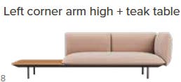 Canapé SENJA regular, Left corner arm high + table en teck, wengé avec coussin linen B12 de Tribù Canapé SENJA regular, Left corner arm high + table en teck, wengé avec coussin linen B12 de Tribù