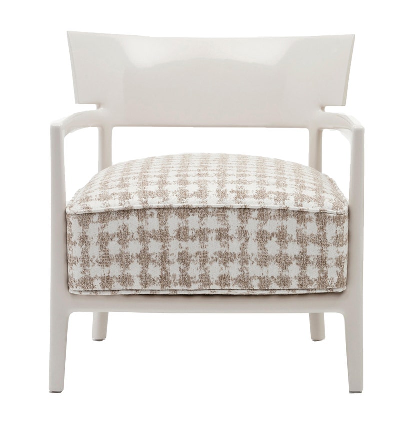 Chaise CARA de Kartell, Structure Ivoire, Revêtement fantaisie Blanc/Beige