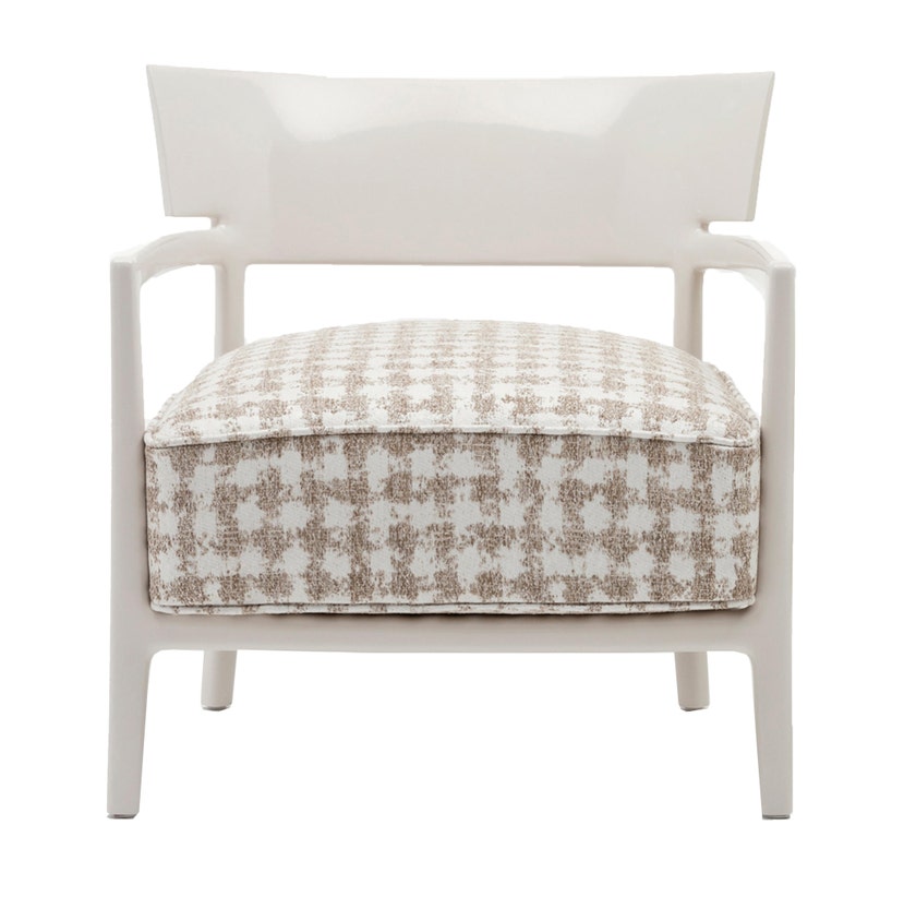 Chaise CARA de Kartell, Structure Ivoire, Revêtement fantaisie Blanc/Beige Chaise CARA de Kartell, Structure Ivoire, Revêtement fantaisie Blanc/Beige