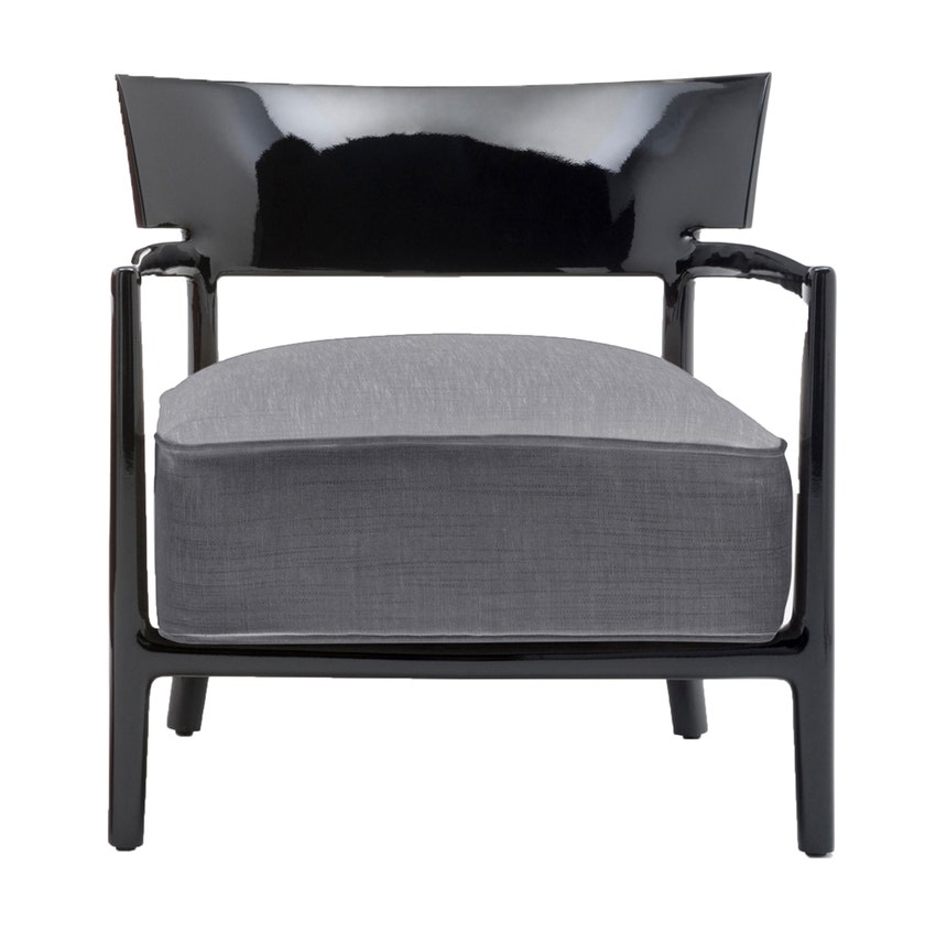 Chaise CARA de Kartell, Structure Noir, Revêtement uni Gris anthracite Chaise CARA de Kartell, Structure Noir, Revêtement uni Gris anthracite