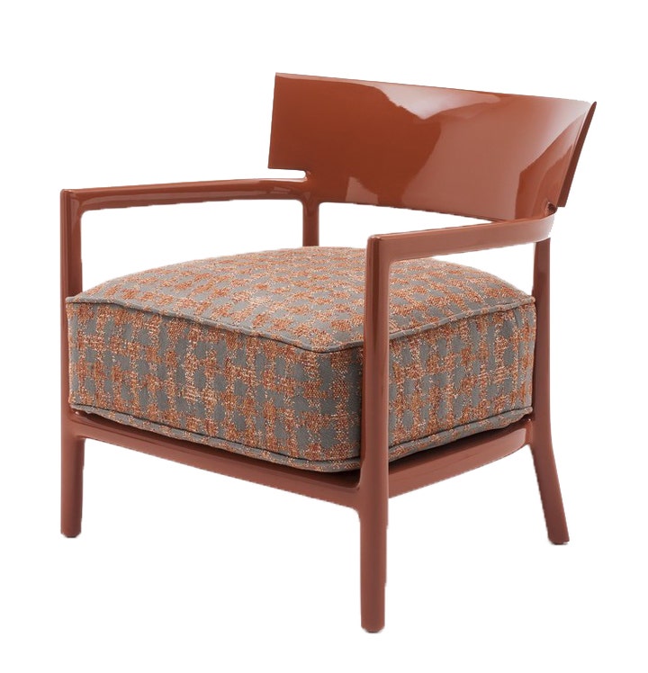 Chaise CARA de Kartell, Structure Rouge orangé, Revêtement fantaisie Rouge orangé/Beige