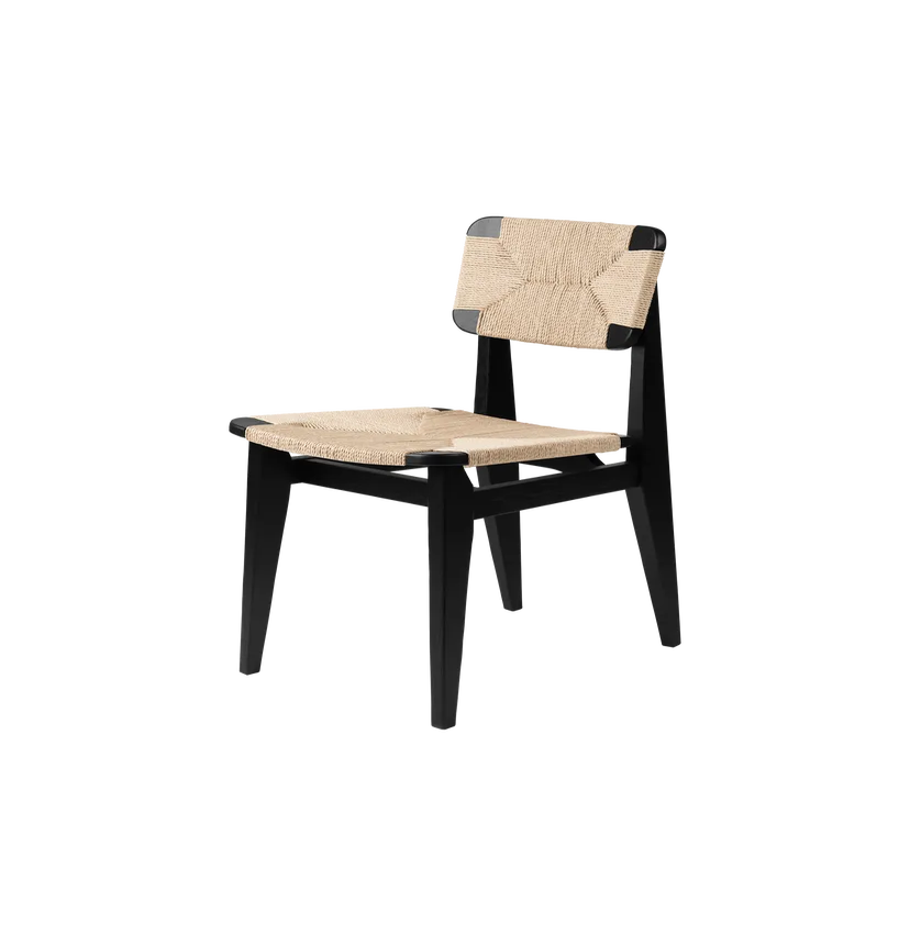 Chaise de table C-CHAIR, Chêne teinté noir, Paille tressée