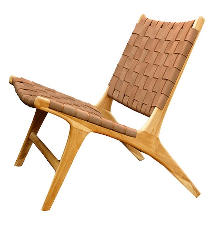 Chaise lounge BORO de Gong, Cuir noisette et teck brut