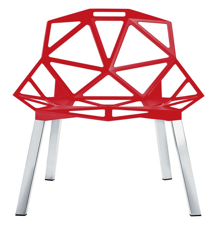 Chaise empilable ONE avec pieds en aluminium anodisé poli de Magis, Rouge