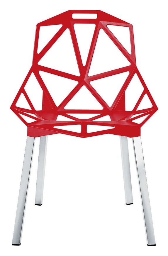Chaise empilable ONE avec pieds en aluminium anodisé poli de Magis, Rouge Chaise empilable ONE avec pieds en aluminium anodisé poli de Magis, Rouge