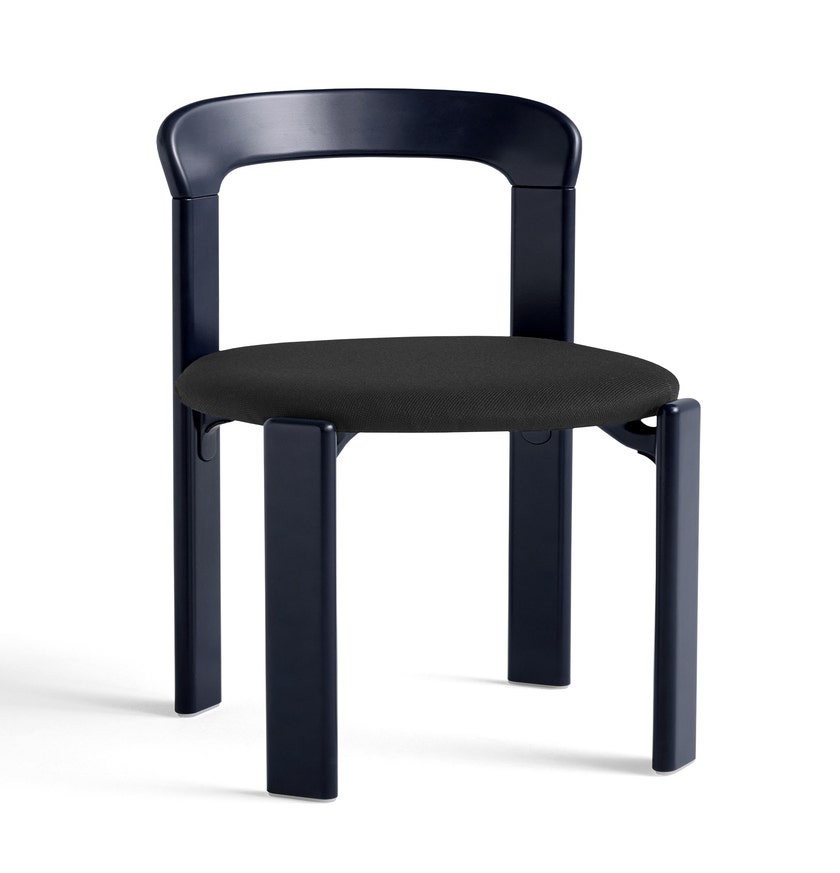 Chaise REY hêtre laqué à l'eau assise tapissé Steelcut Bleu profond