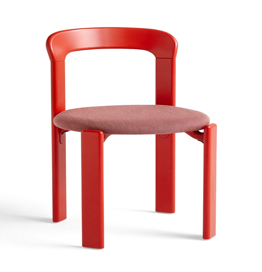 Chaise REY hêtre laqué à l'eau assise tapissé Steelcut Trio Rouge écarlate