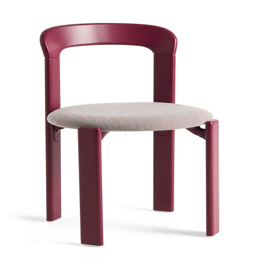 Chaise REY hêtre laqué à l'eau assise tapissé Steelcut Trio Rouge raisin