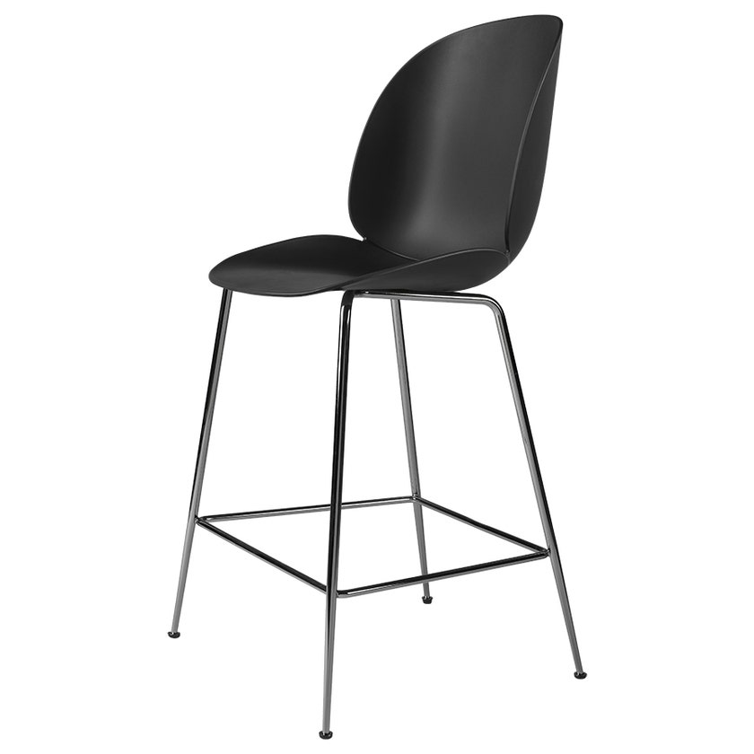 Tabouret de bar BEETLE H.65 de Gubi, Base chrome noir, Noir Tabouret de bar BEETLE H.65 de Gubi, Base chrome noir, Noir