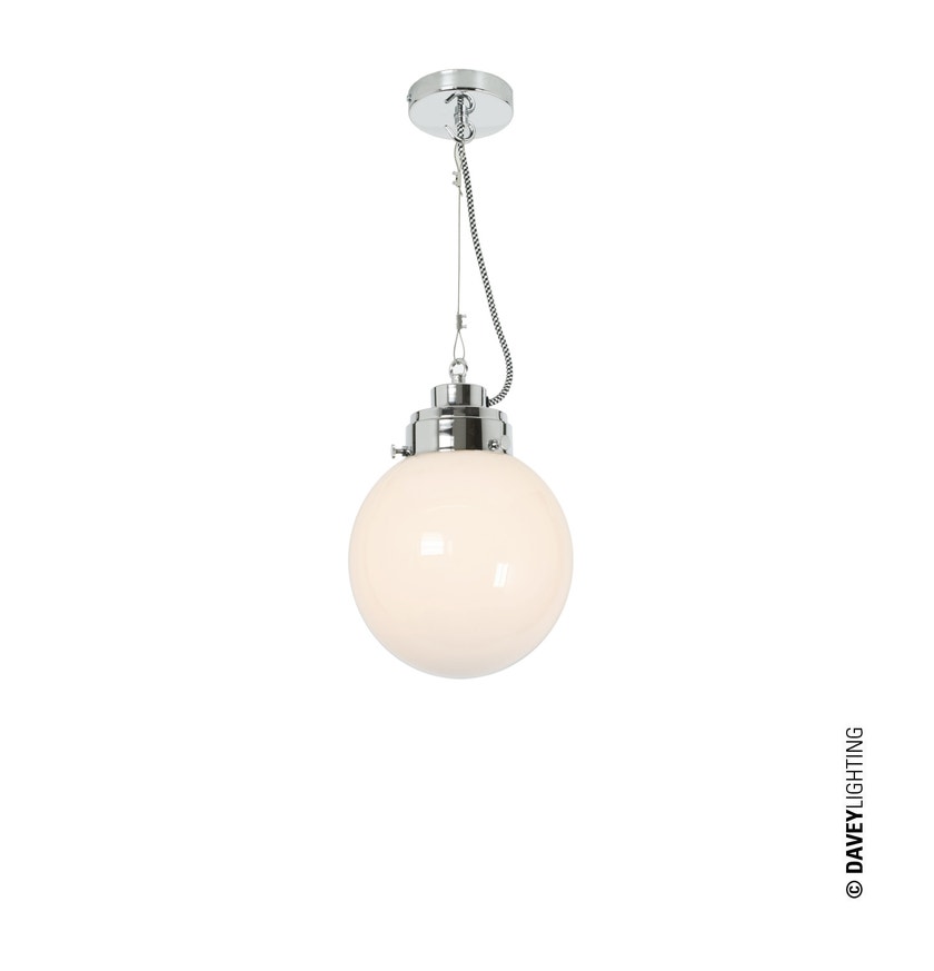 Suspension SMALL GLOBE d'Original BTC, Verre opalin, Chrome