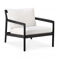 Chaise lounge JACK Outdoor de Ethnicraft, 76x90 H.73, Teck noir, tissu Blanc