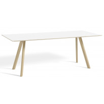 Table COPENHAGUE CPH30 200 X 90 CM de Hay, Plateau blanc laminé, Pieds en chêne vernis naturel