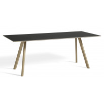 Table COPENHAGUE CPH30 200 X 90 CM de Hay, Plateau linoléum noir, Pieds en chêne vernis naturel