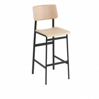 Chaise de bar LOFT de MUUTO, 75 cm, Structure acier noir, Assise chêne