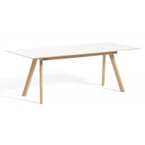 Table à rallonge CPH30 de Hay, 200 x 90 cm, Plateau blanc laminé, Pieds en chêne vernis naturel