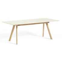 Table à rallonge CPH30 de Hay, 200 x 90 cm, Plateau lino blanc cassé, Pieds en chêne vernis naturel