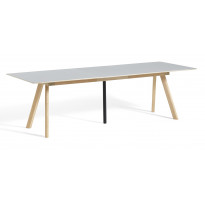 Table à rallonge CPH30 de Hay, 200 x 90 cm, Plateau lino gris, Pieds en chêne vernis naturel