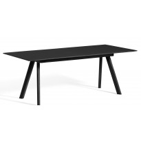 Table à rallonge CPH30 de Hay, 200 x 90 cm, Plateau lino noir, Pieds en chêne noir vernis naturel