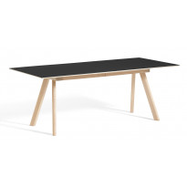 Table à rallonge CPH30 de Hay, 200 x 90 cm, Plateau lino noir, Pieds en chêne vernis naturel