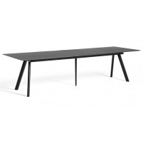 Table à rallonge CPH30 de Hay, 250 x 90 cm, Plateau lino noir, Pieds en chêne vernis naturel