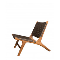Chaise lounge BORO de Gong, Cuir marron foncé et teck naturel