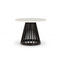 TABLE BASSE FAN Ø 60 cm, Piètement noir, Plateau marbre blanc de TOM DIXON