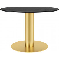 Table 2.0 de Gubi, base laiton, Ø110 cm, Black Stained Ash Semi Matt Lacquered