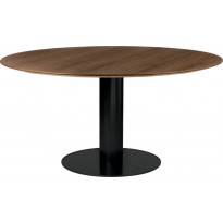 Table à manger 2.0 de Gubi, Ø 150 cm, Structure noire, American Walnut Semi Matt Lacquered