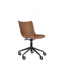 Chaise de bureau avec roulettes P/WOOD de Kartell, Assise bois foncé, Structure vernis noir