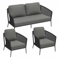 Pack canapé PATMOS + 2 fauteuils PATMOS, Structure aluminium graphite