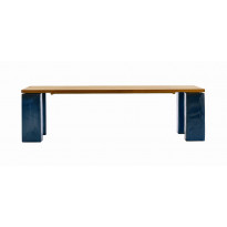 Table INOUT 34 de Gervasoni, Pieds céramique bleu, Plateau teck