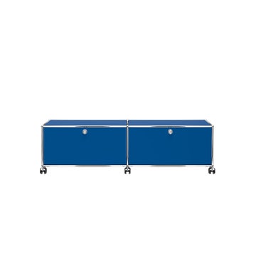 Meuble de rangement bas USM Haller M61 avec roulettes, Bleu gentiane