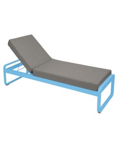 Lit de soleil BELLEVIE, Bleu maya, Coussin Taupe grisé