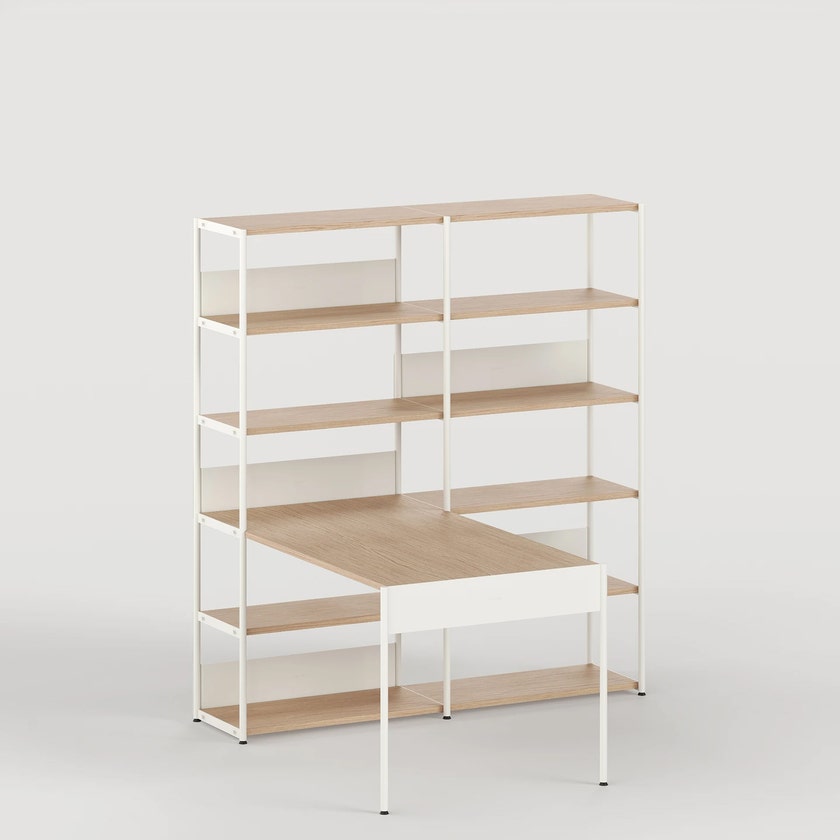 Etagère bureau UNIT - H180 à 215 x L164cm - bois éco-certifié - Blanc Crème Etagère bureau UNIT - H180 à 215 x L164cm - bois éco-certifié - Blanc Crème