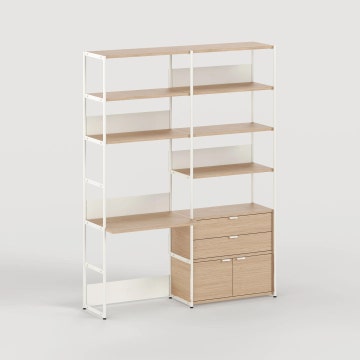 Etagère bureau UNIT - H180 à 215 x L164cm - bois éco-certifié - Blanc Crème