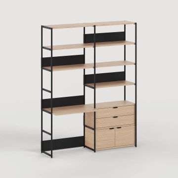 Etagère bureau UNIT - H180 à 215 x L164cm - bois éco-certifié - Noir Graphite