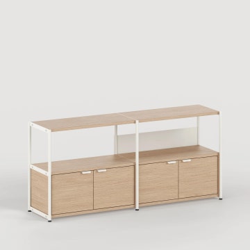 Etagère UNIT - H75 à 85 x L164cm - bois éco-certifié - Blanc Crème - 2 portes