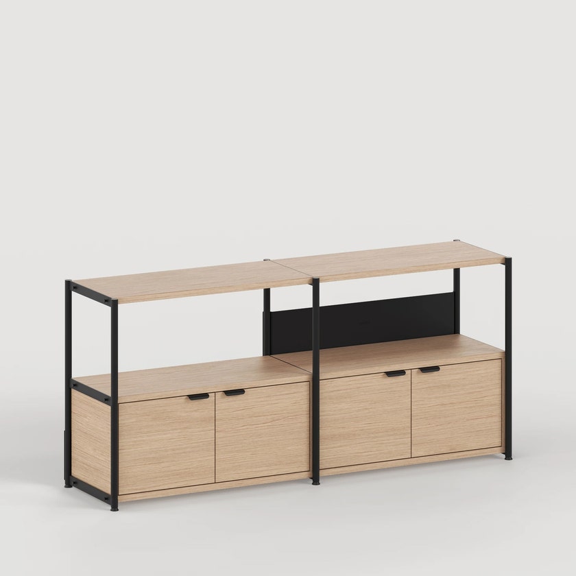 Etagère UNIT - H75 à 85 x L164cm - bois éco-certifié - Noir Graphite - 2 portes Etagère UNIT - H75 à 85 x L164cm - bois éco-certifié - Noir Graphite - 2 portes